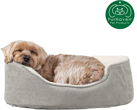 Furhaven Pet Dog Bed | Round Oval Cuddler Nest Lounger Pet Bed for Dogs & Cats - Available in Multiple Colors & Styles