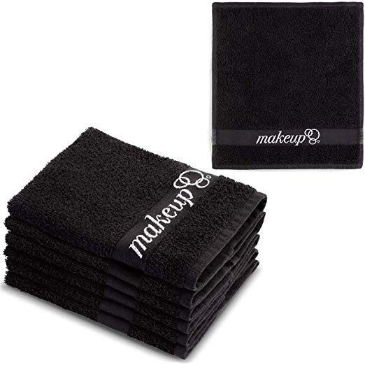 FABBPRO Black Makeup Remover Cloth Towels – Set of 6 Facial Makeup Eraser Towels 13" x 13" – Made in Turkey – Ultra Soft Cotton – Chic Black Color – Beautiful Design – Gentle & Safe on Skin