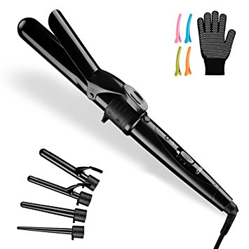5-in-1 Professional Curling Iron, Interchangeable Ceramic Tourmaline Barrels Curl Wand Set with Temperature Control, Dual Voltage  - Fit for All Hair Types
