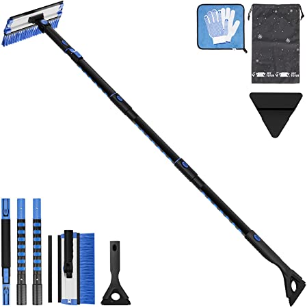 JOYTUTUS 61.3″ Ice Scraper and Long Handle Snow Brush with Shovel, 270° Pivoting Extendable Snow Scraper for Car Windshield, Telescoping Ice Scraper Foam Grip Snow Remover for Cars, Trucks, SUV(Black)