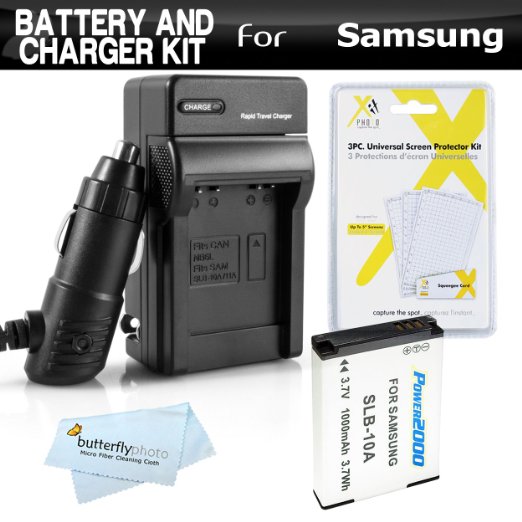 Battery And Charger Kit For Samsung WB750, WB150F, EX2, EX2F, WB350F, WB1100F, WB2100, WB800F WB250F Digital Camera Includes Extended Replacement (1000Mah) SLB-10A Battery   Ac/Dc Rapid Charger   More