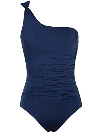 Hilor Women's One Piece Swimsuits One Shoulder Swimwear Asymmetric Ruffle Monokinis Bathing Suits