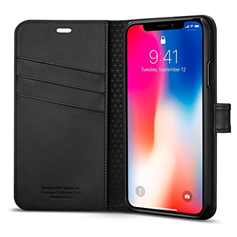 Spigen Wallet S iPhone X Case with Foldable Cover and Kickstand Feature for Apple iPhone X (2017) - Black