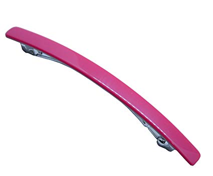 French Amie Long and Thin Handmade Celluloid Pink Hair Clip Barrette - 4 Inches (Rose Pink)