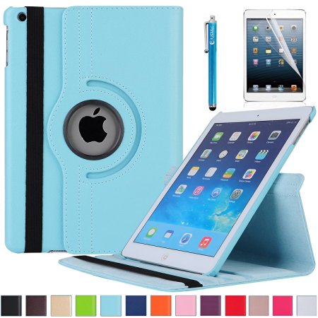 Mini 1/2/3 Case, AiSMei Rotating Stand Case Cover For Apple iPad Mini / iPad mini Retina / iPad mini 3, [Auto Wake Up/Sleep Function] [Bonus Film Stylus] -Light Blue