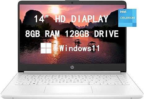 HP Premium 14-inch HD Laptop Computer| Intel Dual Core 2.8GHz 8GB RAM 128GB(64GB SSD 64GB Card)| Webcam Bluetooth HDMI USB-C Wi-Fi Fast Charge| Windows 11 S with 1 Year MS 365| LIONEYE Bundle| White