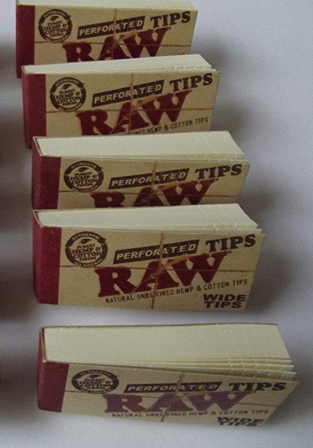 RAW PERFORATED WIDE TIPS - NATURAL HEMP & COTTON ROLLING TIPS - 5 BOOKLETS BY TRENDZ