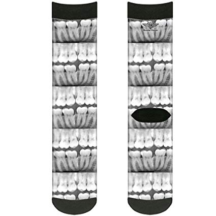 Buckle-Down unisex-adult's Socks Dental X-Rays Black/White Crew, Multicolor