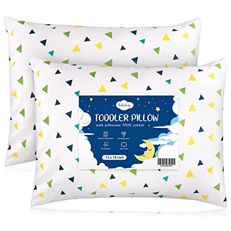Toddler Pillow with Pillowcase - 13X18 Soft Cotton Baby Pillows for Sleeping-Machine Washable - Perfect for Toddlers, Kids, Boy, Girl ,2 Pack