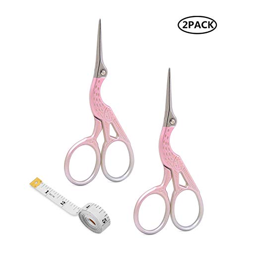 Embroidery Scissors Stork Craft Shears Small Sharp Scissor 2 Pack for Embroidery, Crafting, Art Work, Thread Snips and Needlework (Pink)
