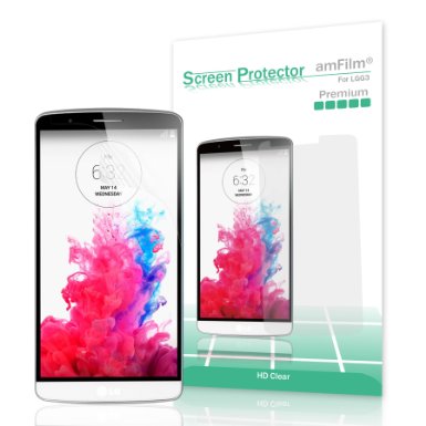 amFilm LG G3 Premium HD Clear Screen Protector Invisible for LG G3 Not compatible with LG G3 Vigor3-Pack Lifetime Warranty