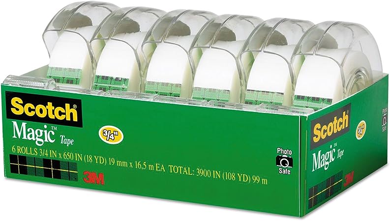 Scotch 6122 Magic Tape & Refillable Dispenser, 3/4-Inch X 650-Inch, 1-Inch Core, Clear, 6/Pack