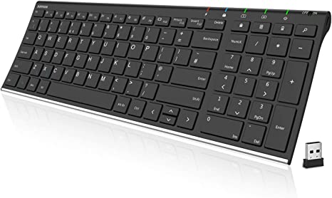 Arteck HW193 2.4G Wireless Keyboard Stainless Steel Ultra Slim Full Size Keyboard with Numeric Keypad for Computer/Desktop/PC/Laptop/Surface/Smart TV and Windows 11/10/8 Built in Rechargeable Battery