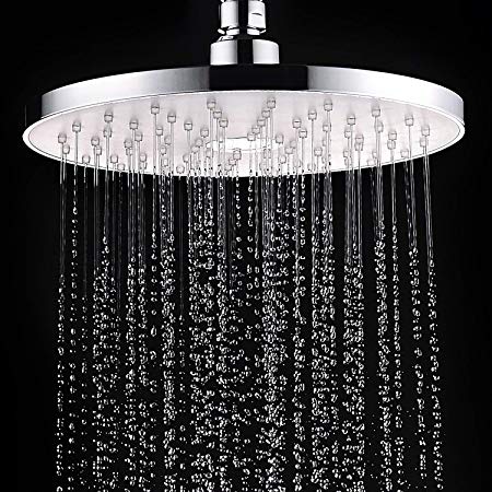 8 inch Rain Showerhead Round with Anti-limescale fuction,Extra Large Luxury Drenching Rain Overhead Shower Head with Swivel 1/2 Metal Ball Connector Fixed Mount High Pressure ABS Polished Chrome