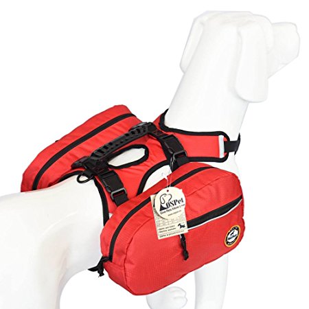 Saddle Bag Backpack for Large Dog, Detachable Pack Instantly Turns into Harness, Adjustable Tripper Hound Saddlebag Travel Hiking Camping
