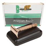 High Quality 3 Piece Double Edge Safety Razor Complete Shaving Kit with 11 Stainless Steel Blades and Travel Case Gleaming Gold Color