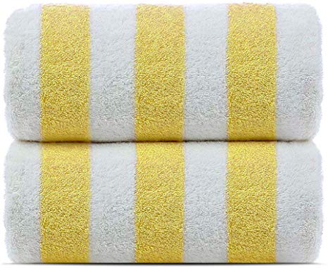 Towel Bazaar 100% Turkish Cotton Multipurpose Towels-Large Bath Sheet/Beach Towel/Bath Towel, Eco-Friendly (Yellow, Cabana - 2 Pack)
