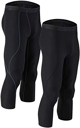 DEVOPS Men's 3/4 (2 Pack) Compression Cool Dry Tights Baselayer Running Active Leggings Pants