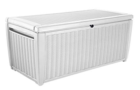 Keter Rattan Style Outdoor Plastic Storage Pool Box Garden Furniture, White, 145 x 73 x 64 cm