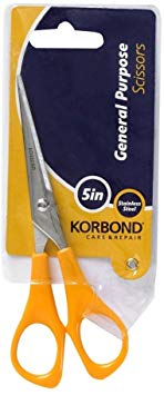 Korbond General Purpose Scissors 5 INCH (13cm) Comfort Grip Professional, Household, Fabric, Crafting, Kitchen. AMBIDEXTROUS – for Right-& Left-Handed Users, 5inch
