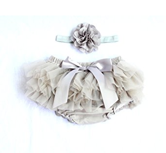 Luyun Infant and Toddlers Girls Cotton Tulle Ruffle With Bow Baby Bloomer Diaper Cover and Headband Set