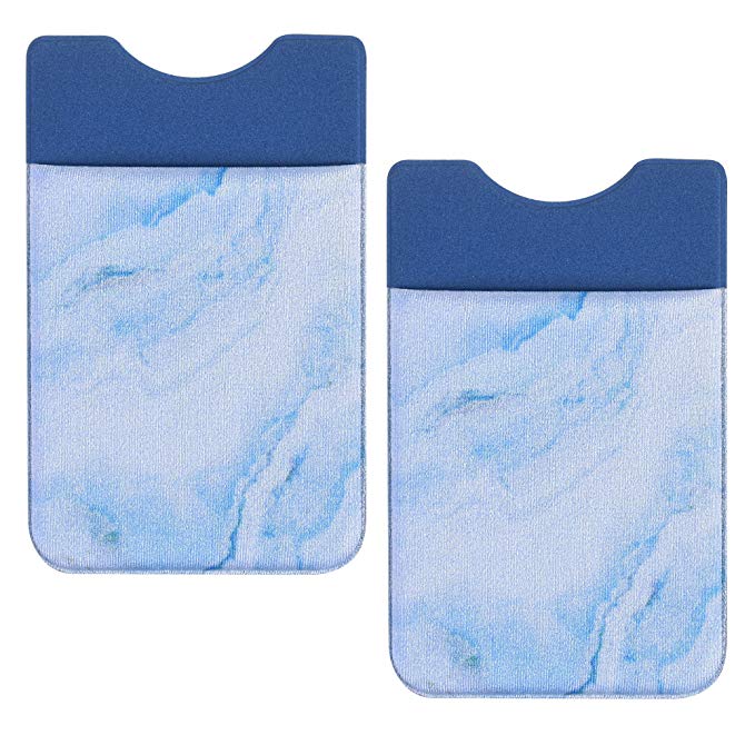 COSMOS Pack of 2 Back Self Adhesive ID Credit Card Pocket Wallet Pouch Sleeve Holder Cellphone (Light Blue Marble Pattern)