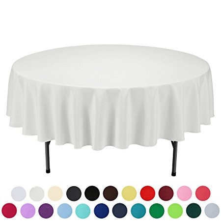 VEEYOO 90 inch Round Solid Polyester Tablecloth for Wedding Restaurant Party, Ivory