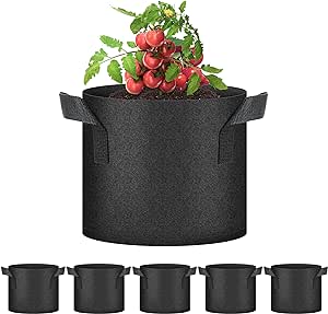 YSSOA 5-Pack 3 Gallon Grow Bags, Aeration Nonwoven Fabric Plant Pots with Handles, Heavy Duty Gardening Planter for Potato, Tomato, Vegetable and Fruits, Black