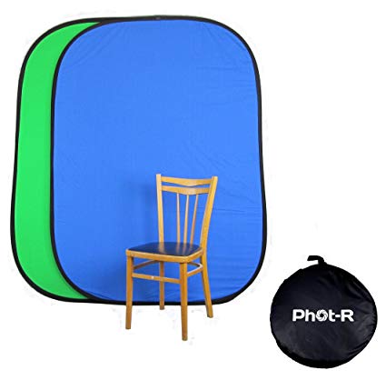 Phot-R 150x200cm Chromakey Green/Blue Green Screen Collapsible Double Sided Background Reversible Pop Up Backdrop, Portable Folding Foldable Screen Photography Portrait Product 1.5x2m