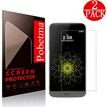[2 Pack] LG G5 Screen Protector, Pobetma [Bubble Free] [HD Ultra Clear] [Anti-Bubble] [Anti-Scratch] [9H Hardness] Tempered Glass Screen Protector for LG G5