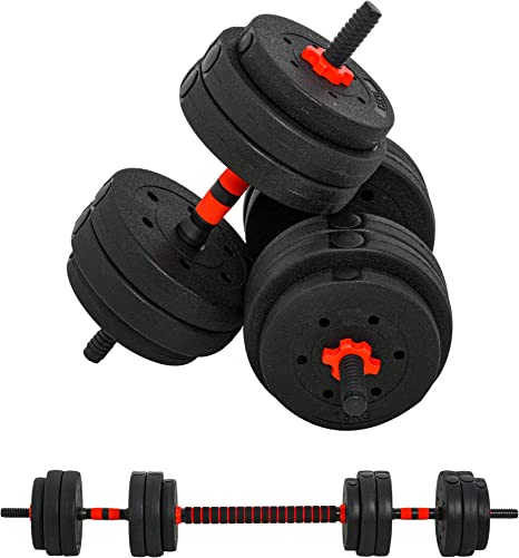 HOMCOM Ensemble d'haltères Courtes Total 25 Kg - Barres incluses - entraînement Musculaire & haltérophilie - Acier HDPE Noir Rouge