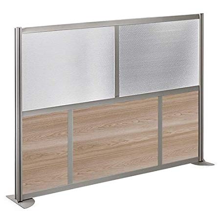 at Work 73" W x 52" H Room Divider Warm Ash Laminate and Plexiglas Inserts/Brushed Nickel Finish Aluminum and Steel Frame