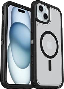 OtterBox iPhone 15, iPhone 14, and iPhone 13 Defender Series XT Case with MagSafe, Screenless, Rugged - Non-Retail Packaging - Clear/Black