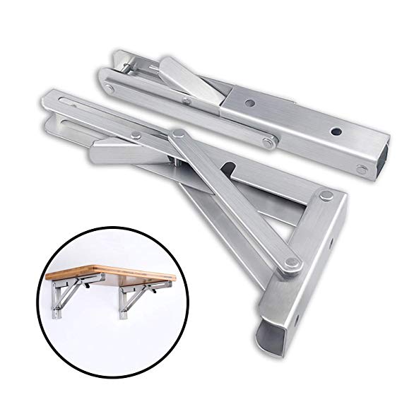 Folding Shelf Brackets - Heavy Duty Stainless Steel Collapsible Shelf Bracket for Bench Table, Space Saving DIY Bracket, Max Load: 550lb （Long :14”, 2 PCS）