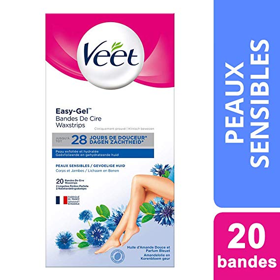 Veet Wax Strips for Sensitive Skin for Body and Legs, 10 Double Sided Strips, Pack of 20