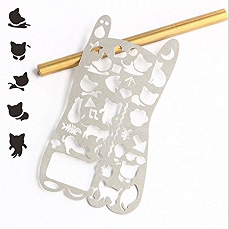 Yalis Cute Pussycat Stencil Stainless Steel Hollow Drawing Template Many Styles of Cats DIY Photo Album/Diary/Letter Accessories Ruler -- ALL IN ONE (Cute Cats)