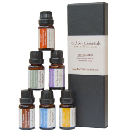 Aromatherapy Essential Oil Blends, Best Blends Gift set of 6/10ml 100% Pure Therapeutic Grade (4 Thieves, Stress Relief, Rest & Relax, Breathe Easy, Muscle Pain Relief, Energize)