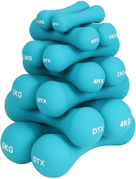 DTX Fitness Soft Touch Turquoise Dumbbells Hand Weights - Supplied in Pairs - Choice of Weight