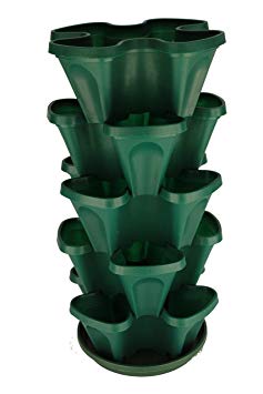 5-Tier Strawberry and Herb Garden Planter - Stackable Gardening Pots with 10 Inch Saucer (Hunter Green)