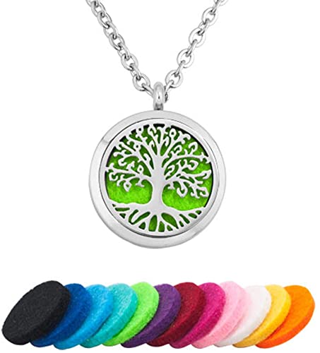 Korliya Family Tree of Life Oil Diffuser Necklace Pendant Aromatherapy Diffuser Locket Refill Pads Women Jewellery Gift