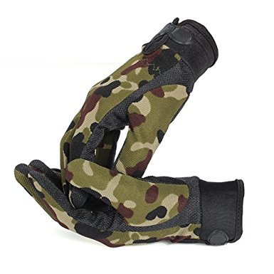 Hengsong Camouflage/ Black Hunting Shooting Airsoft Assault Gloves Outdoor Full Finger Gloves (M, Camouflage)