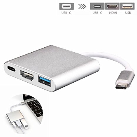 USB C to HDMI Adapter, BTGGG 3 in 1 Type C Hub to 4K HDMI/ USB 3.0/ USB C Multi-port Adapter for 2016/2017 MacBook Pro, MacBook, iMac 2017, ChromeBook Pixel, Samsung Galaxy S8 and More USB C Devices