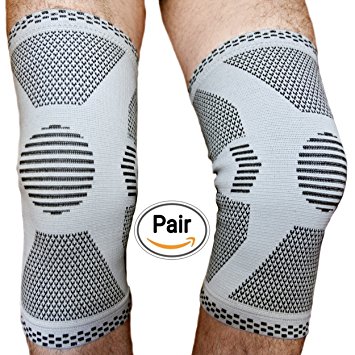 Pair of 2 Knee Support Compression Sleeve Brace Patella Stabilizer for Meniscus Tear and Knee Pain Relief Arthritis for Men Women Sport Prime Jumpers Running Basketball Tennis Knee Band Flexible