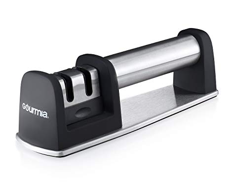 Gourmia GSH9720 Knife Sharpener 2 Stage Portable Honing Stone with Coarse & Extra Fine Sharpening Features Built in Handle