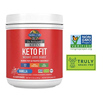 Garden of Life Dr. Formulated Keto Fit Weight Loss Shake - Vanilla Powder, 10 Servings, Truly Grass Fed Butter & Whey Protein, Studied Ingredients & Probiotics, Non-GMO, Gluten Free, Ketogenic, Paleo