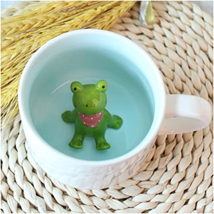 Kederastyle 3D Coffee Mug Animal Inside 12 oz with Frog, Cute Cartoon Handmade Figurine Home Ceramics Cups Morning Mugs