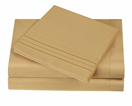 1800 Series Egyptian Collection 3 Line Microfiber 4 Piece Bed Sheet Set (Queen, Camel)