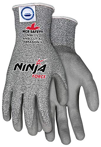 MCR Safety N9677L Ninja Force Polyurethane/Dyneema 13-Gauge Gloves, Gray, Large, 1-Pair