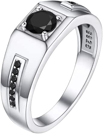 Bandmax Alliance Homme en Argent 925 Massif Personnalisable, Bague Solitaire en Zirconium, Anneau de Mariage, Taille 52/54/57/59/62/64/67/69