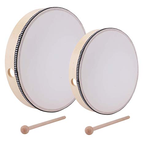 Foraineam 10 Inch & 8 Inch Hand Drum Kids Percussion Wood Frame Drum with Drum Stick